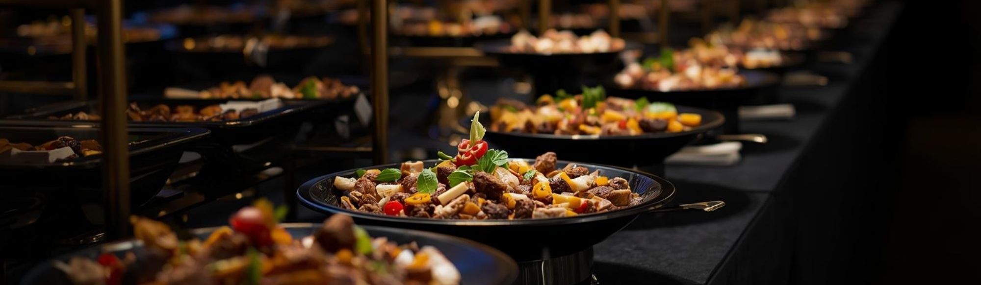 Professional catering team at Foodies Revival serving guests at an indoor event