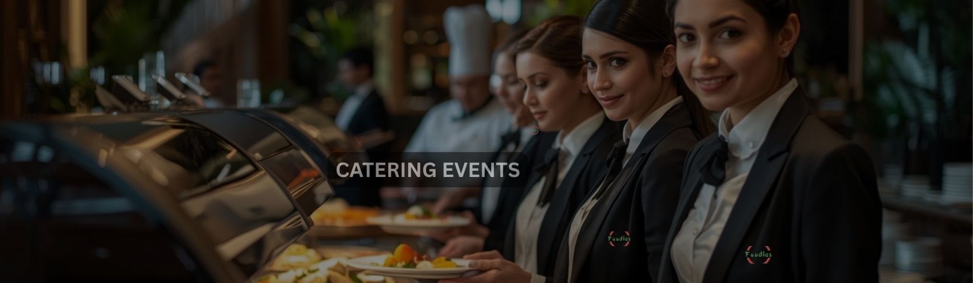 Professional catering team serving at a premium buffet setup during an event